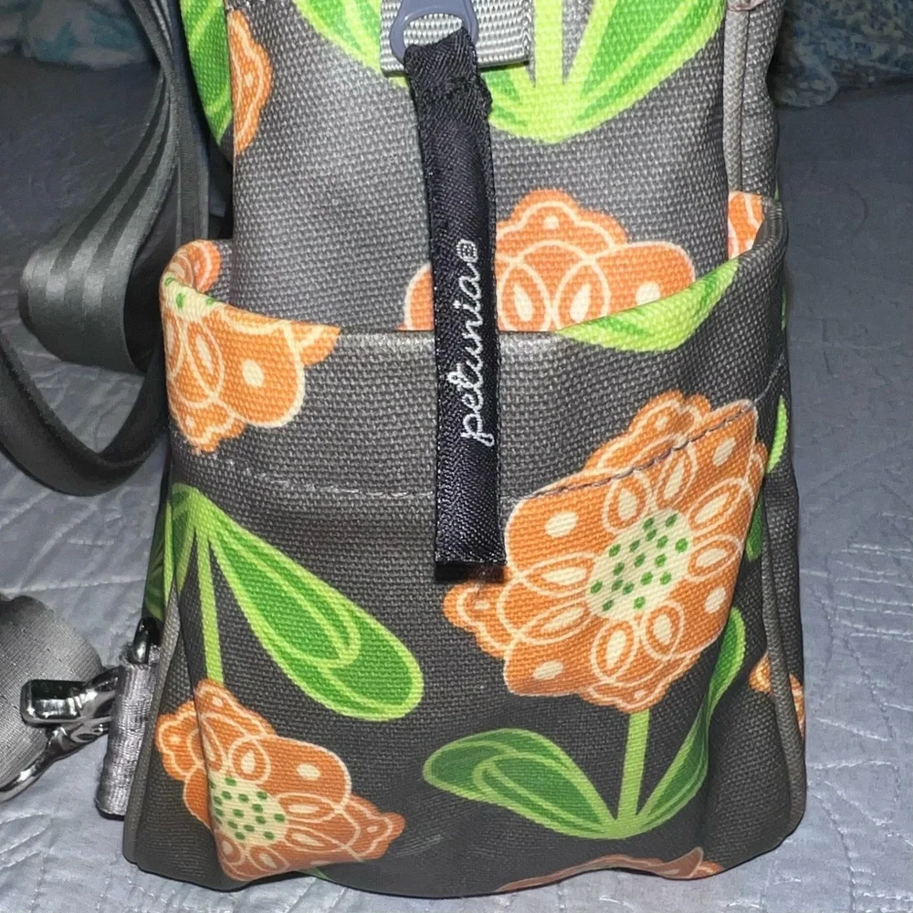 Petunia Pickle Bottom Santiago Sunset Floral Diaper Bag Backpack Gray and Orange